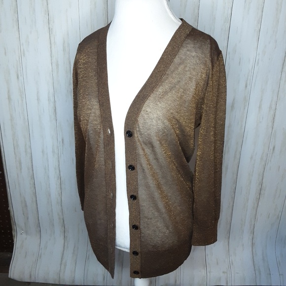 Loft Sweaters - Loft Brown Copper Sheen Cardigan Medium Sheer